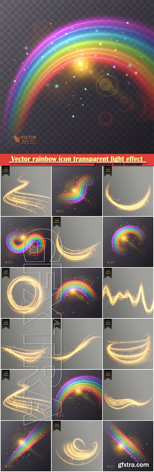 Vector rainbow icon transparent light effect background