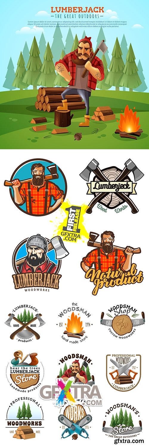 Lumberjack vintage comics emblem and label illustration