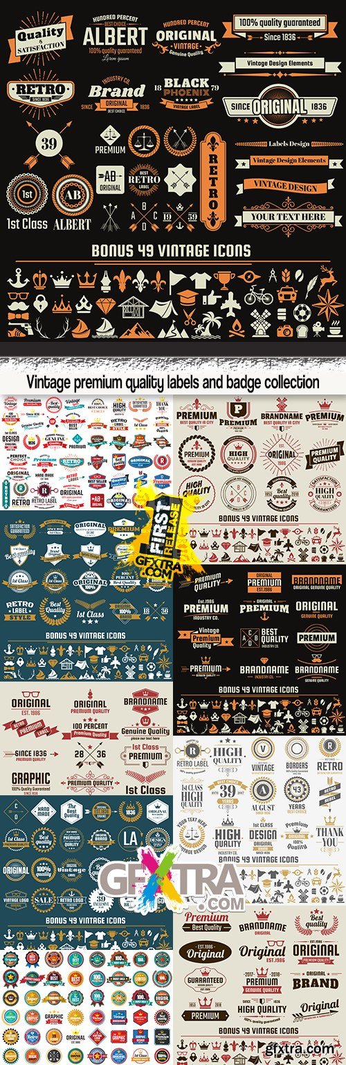 Vintage premium quality labels and badge collection