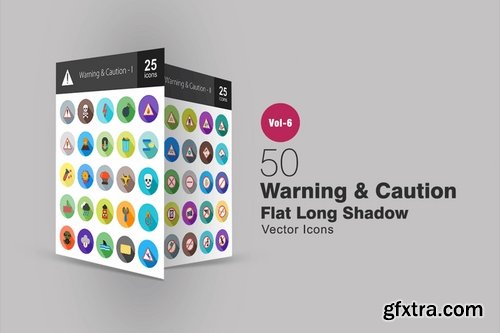 50 Warning & Caution Flat Shadowed Icons