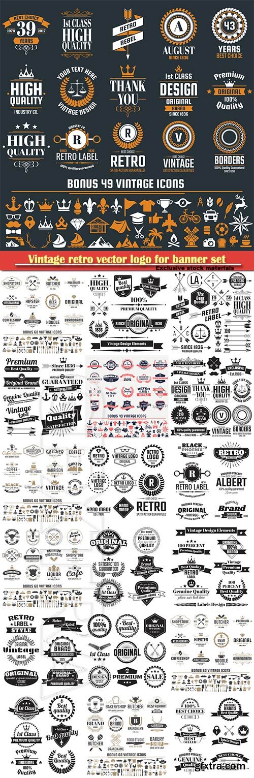 Vintage retro vector logo for banner set