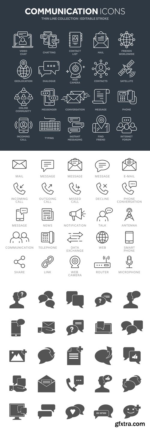 Vectors - Communication Black Icons Set