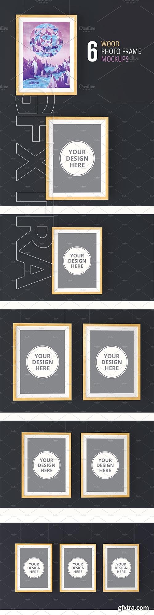 CreativeMarket - 6 Wood Photo Frame Mockups 2219718