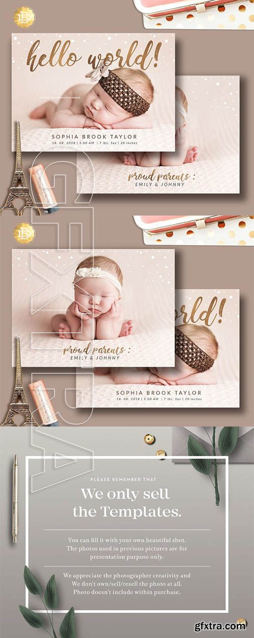 CreativeMarket - Baby Newborn Annoucement Card BA001 2218691