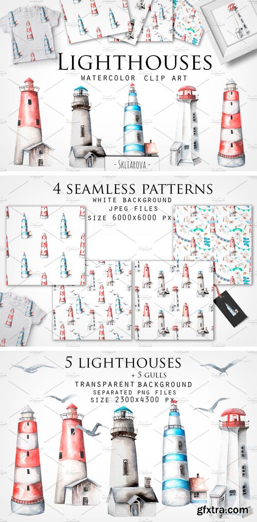 CM - Lighthouses. Watercolor CLip Art. 2165152