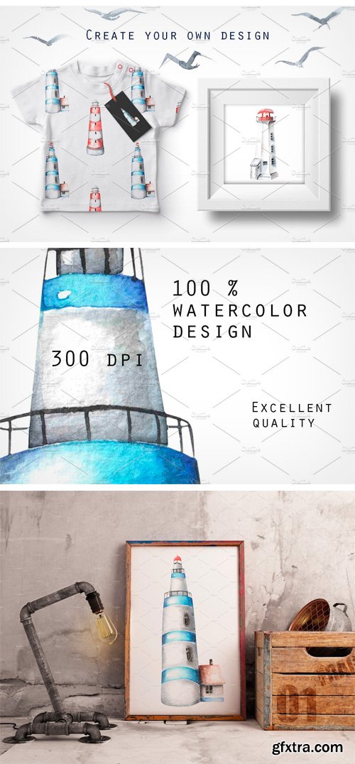 CM - Lighthouses. Watercolor CLip Art. 2165152