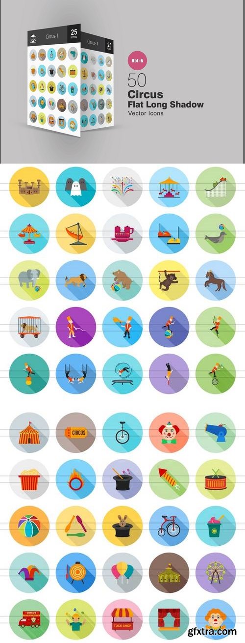 50 Circus Flat Shadowed Icons