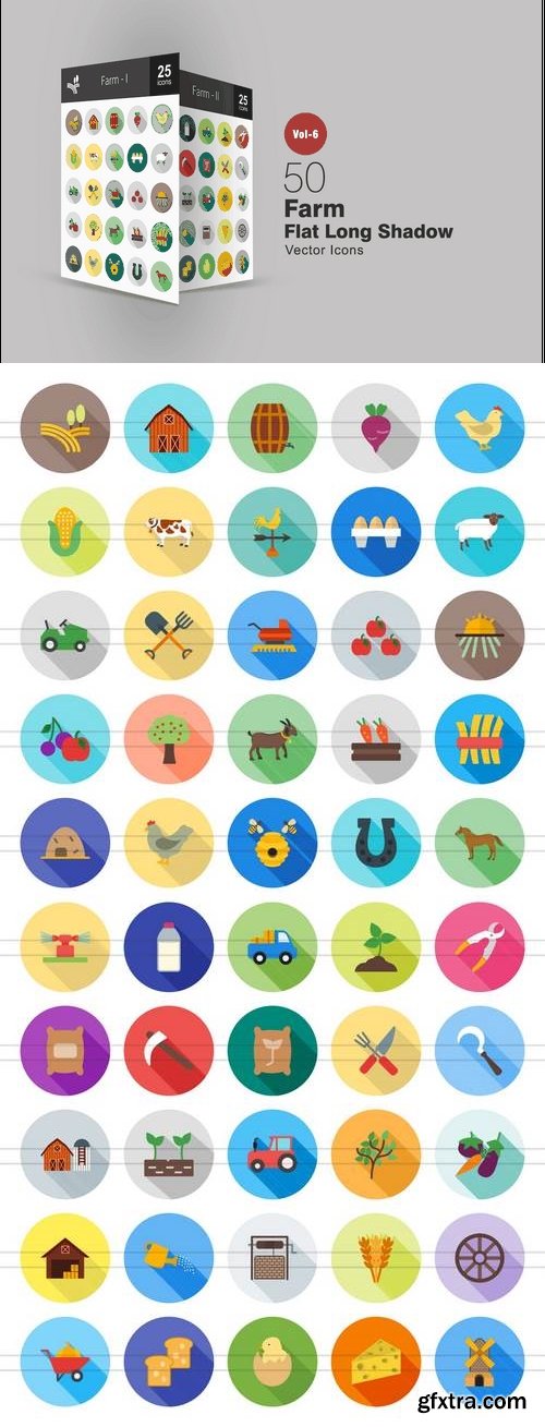 50 Farm Flat Shadowed Icons