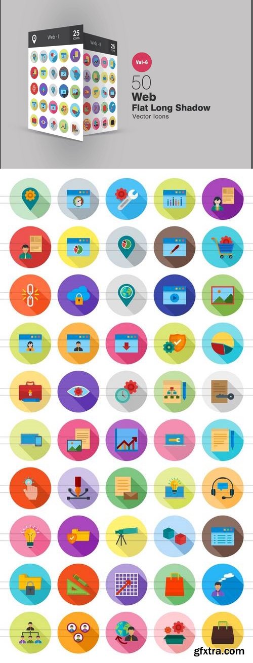 50 Web Flat Shadowed Icons