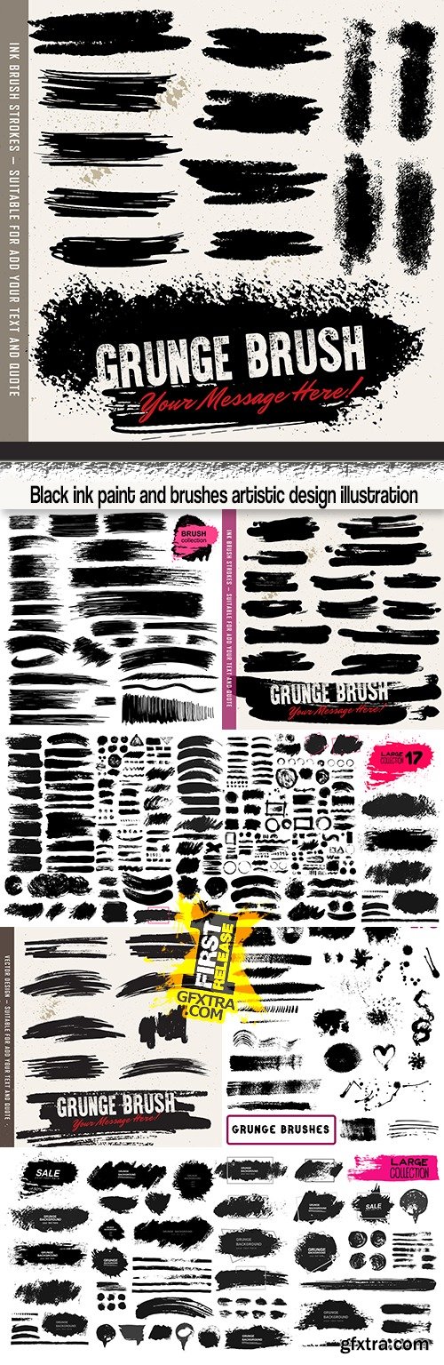 Black ink paint and brushes artistic design illustration