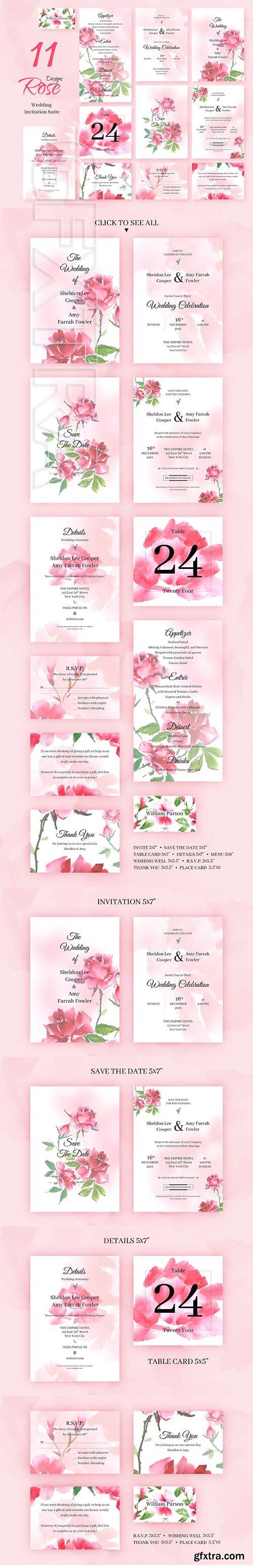 CreativeMarket - Rose Wedding Invitation Package 2219020