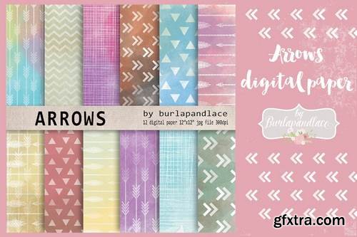 Arrows watercolor digital paper pack