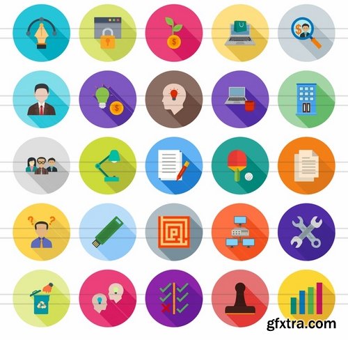 50 Startup Flat Shadowed Icons