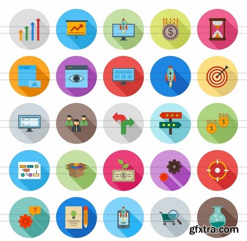 50 Startup Flat Shadowed Icons