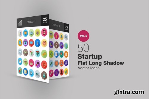 50 Startup Flat Shadowed Icons