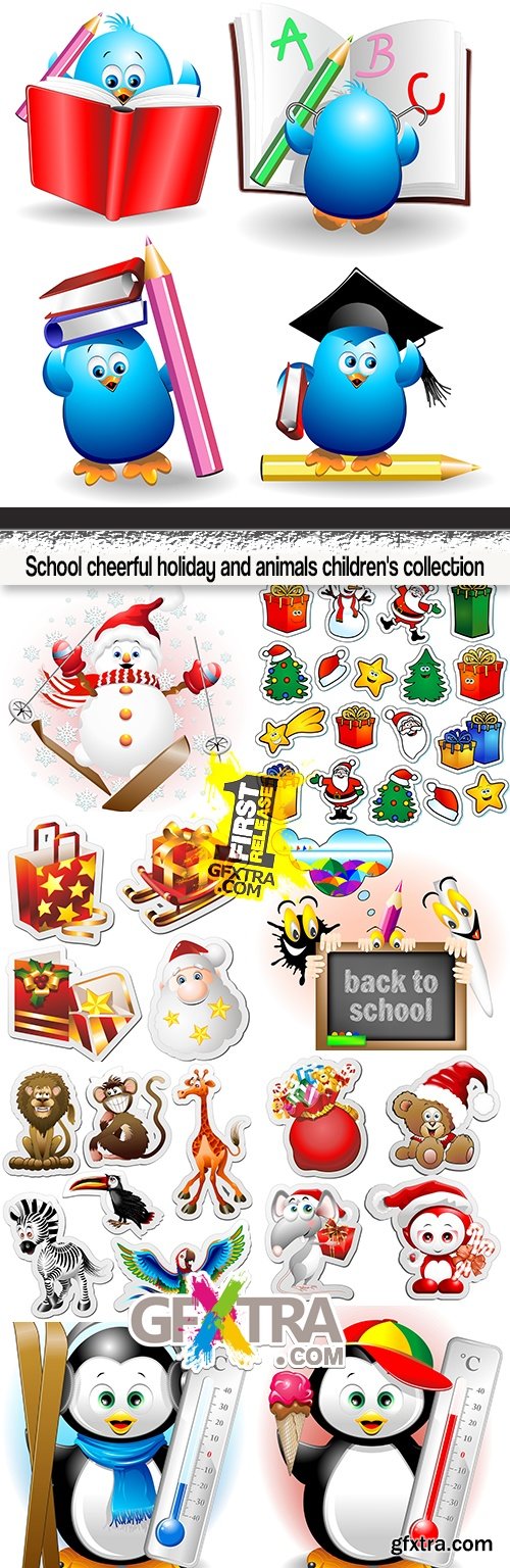 School cheerful holiday and animals children\'s collection