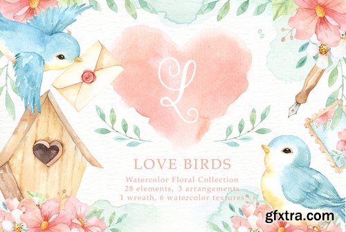 CM - Love Birds Watercolor Cliparts 2206179