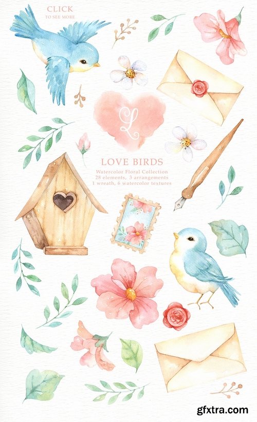 CM - Love Birds Watercolor Cliparts 2206179