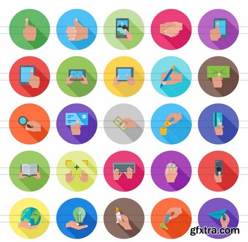 50 Hand Actions Flat Shadowed Icons