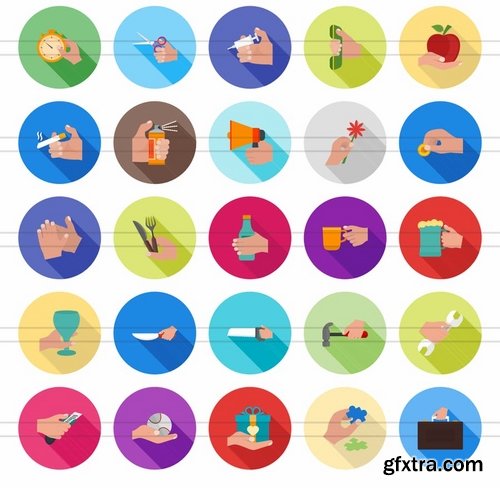 50 Hand Actions Flat Shadowed Icons