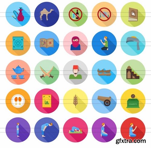 50 Islamic Flat Shadowed Icons