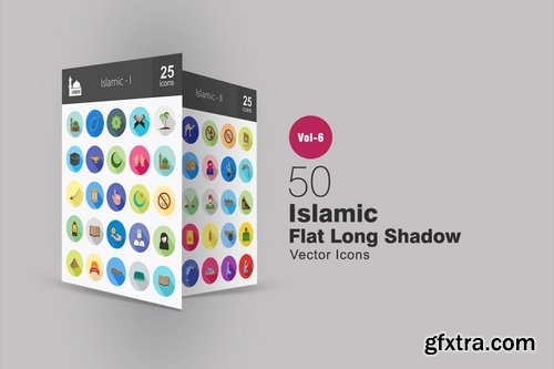 50 Islamic Flat Shadowed Icons