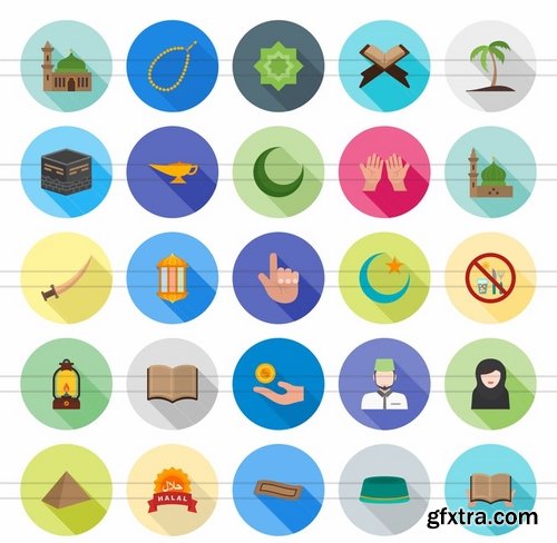 50 Islamic Flat Shadowed Icons