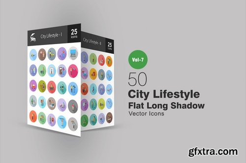 50 City Lifestyle Flat Shadowed Icons