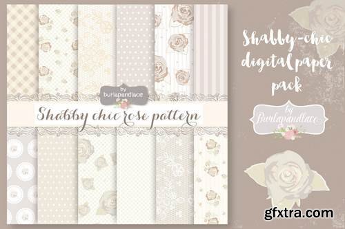 Shabby-chic beige roses digital paper pack