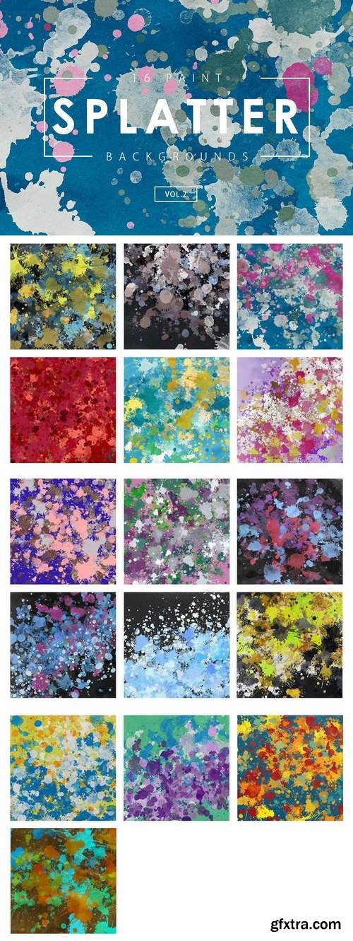 16 Paint Splatter Backgrounds Vol. 2