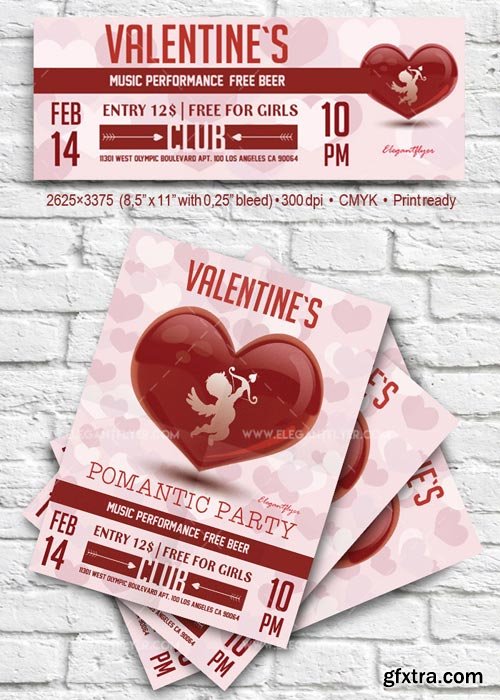 Valentine`s Day V17 2018 Flyer PSD Template + Facebook Cover