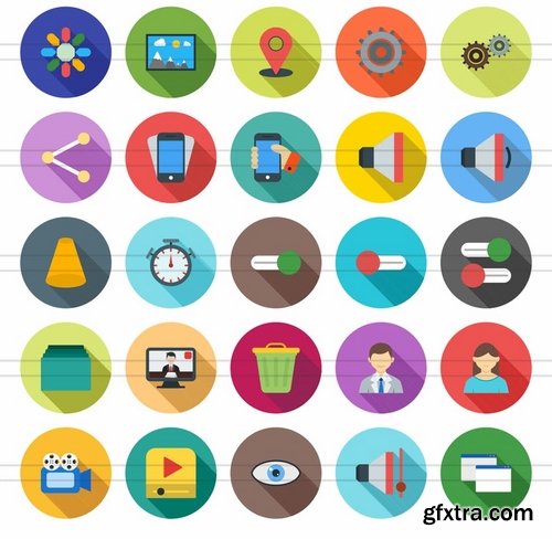 50 Web Interface Flat Shadowed Icons