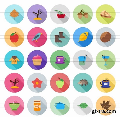 50 Autumn Flat Shadowed Icons