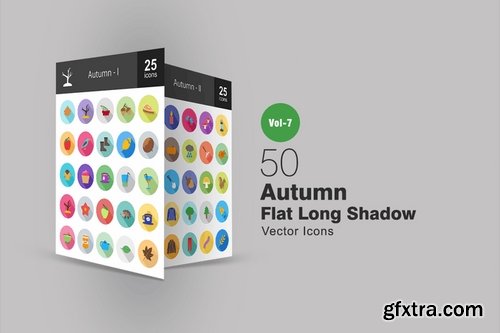 50 Autumn Flat Shadowed Icons