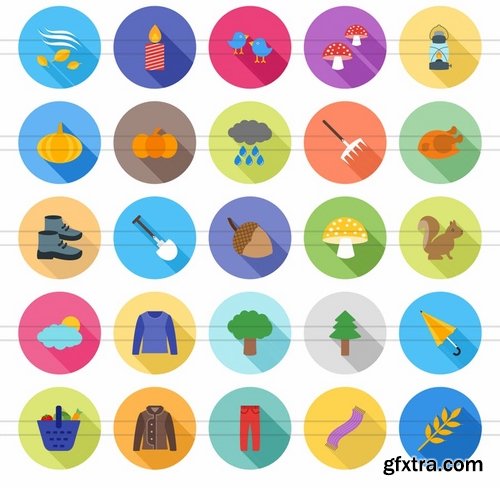 50 Autumn Flat Shadowed Icons