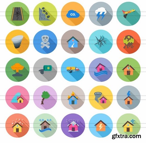 50 Disasters Flat Shadowed Icons