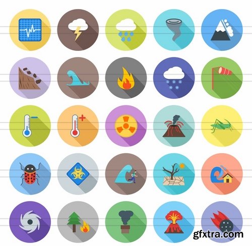 50 Disasters Flat Shadowed Icons