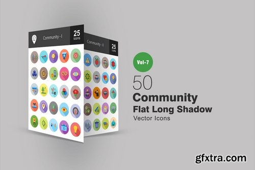 50 Community Flat Shadowed Icons