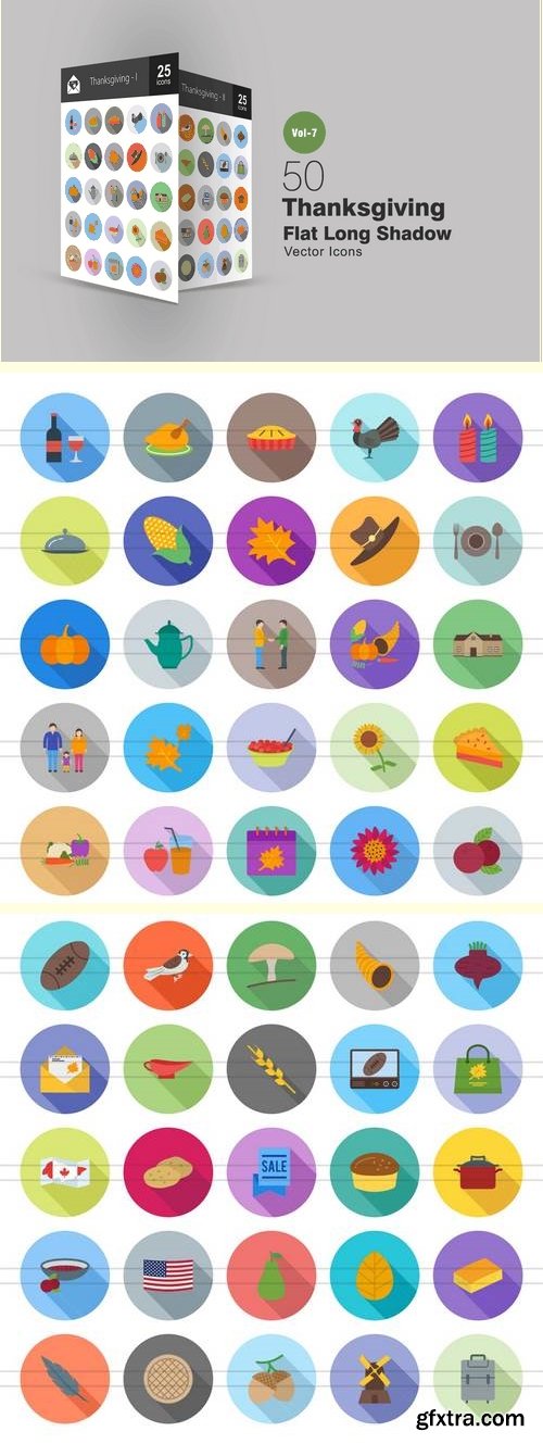 50 Thanksgiving Flat Shadowed Icons