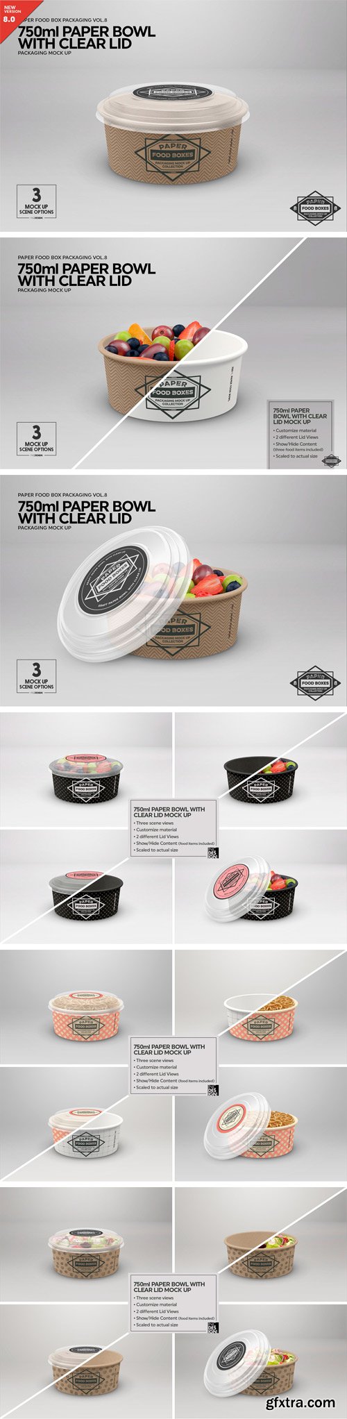 CM - 750ml Paper Bowl Clear Lid MockUp 2181787