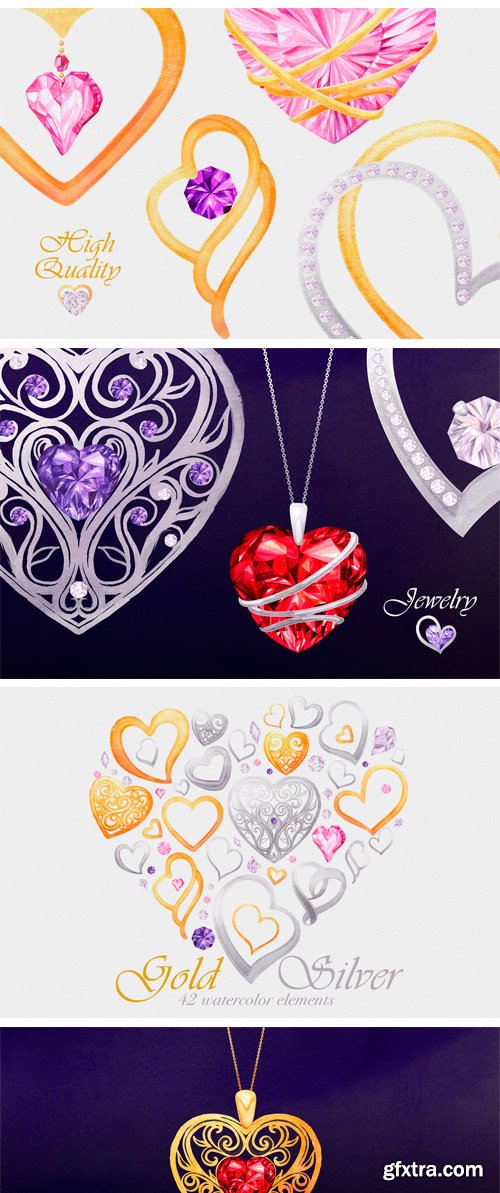 CM - Watercolor Clipart: Heart Jewelry 2222599