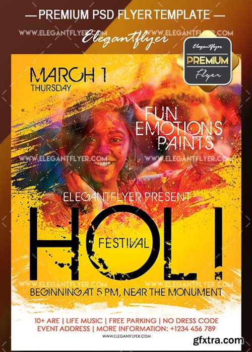 Holi V1 2018 Flyer PSD Template + Facebook Cover