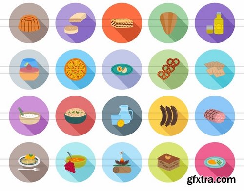 40 European Cuisine Flat Shadowed Icons