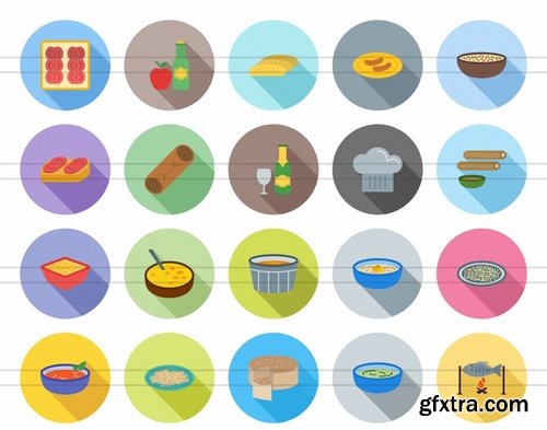 40 European Cuisine Flat Shadowed Icons