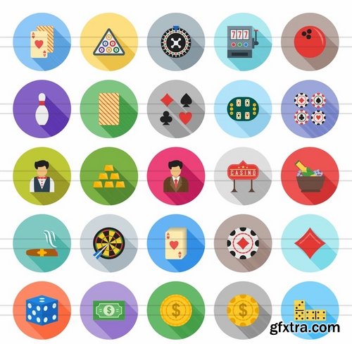 50 Casino Flat Shadowed Icons