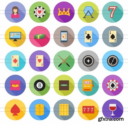 50 Casino Flat Shadowed Icons