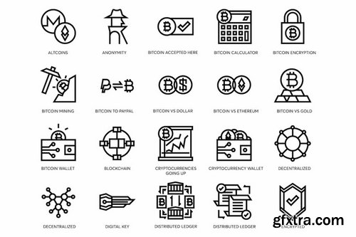 Bitcoin, Blockchain, Cryptocurrency Line Icons