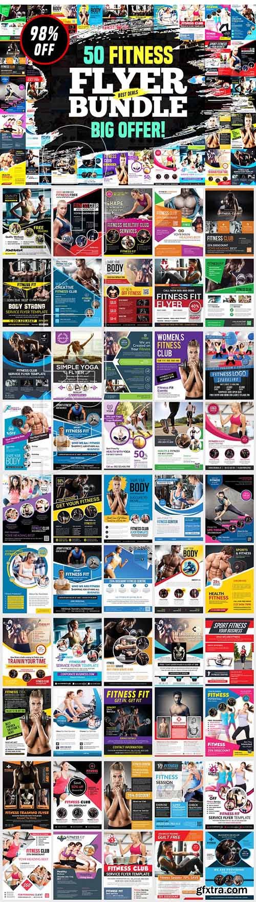 CreativeMarket - 50-Fitness Flyers Bundle Template 2245860