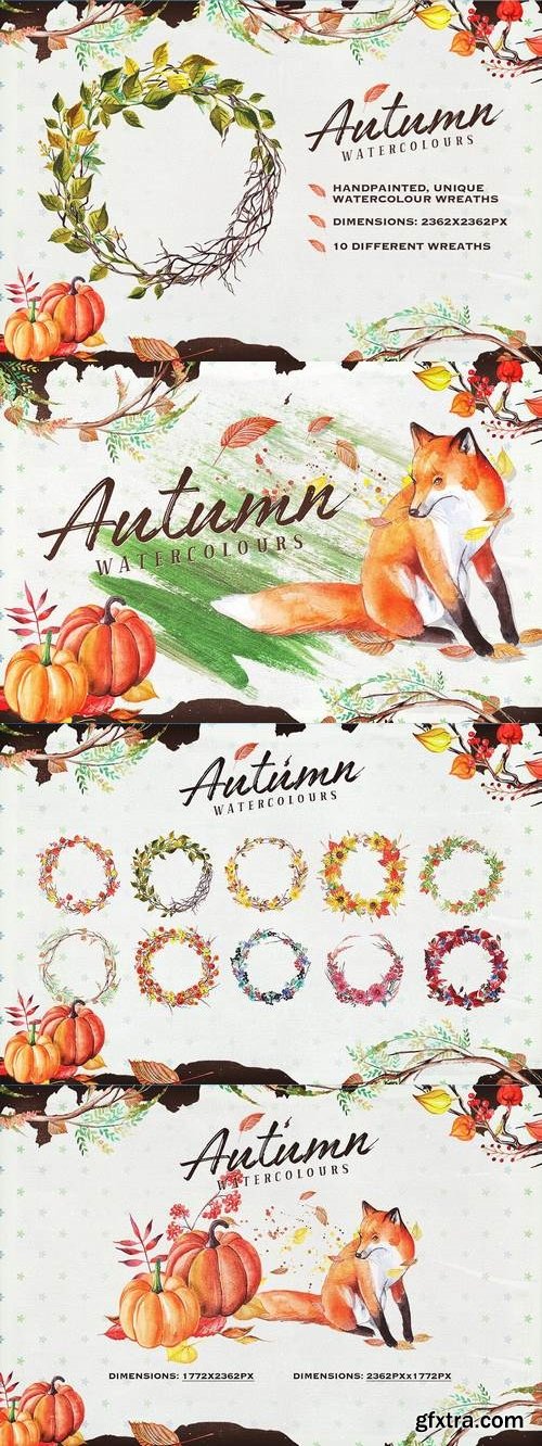 Autumn Watercolour Wreaths & Clipart