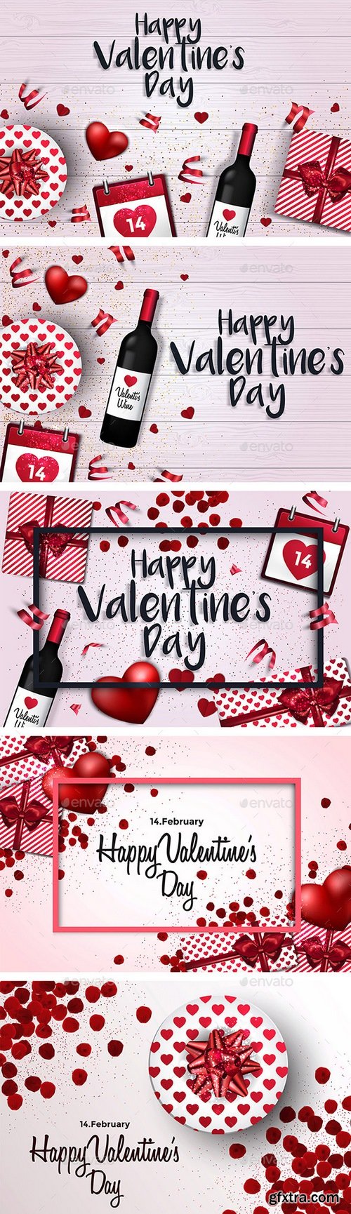 Graphicriver - Set of 5 Trendy Valentines Day Greeting Cards Design 21318779